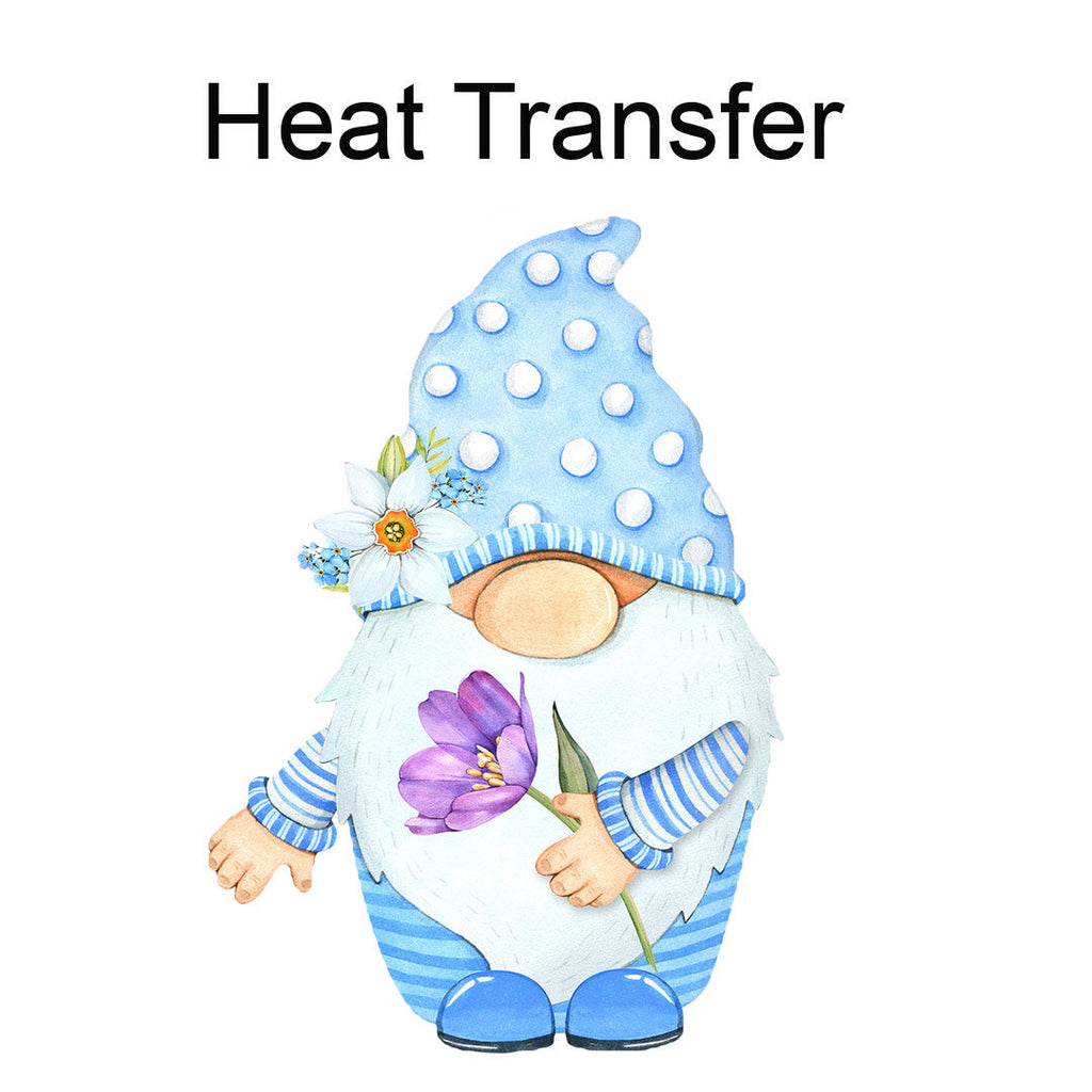 Blue Spring Gnome Iron on Fabric Heat Transfer DTF-355
