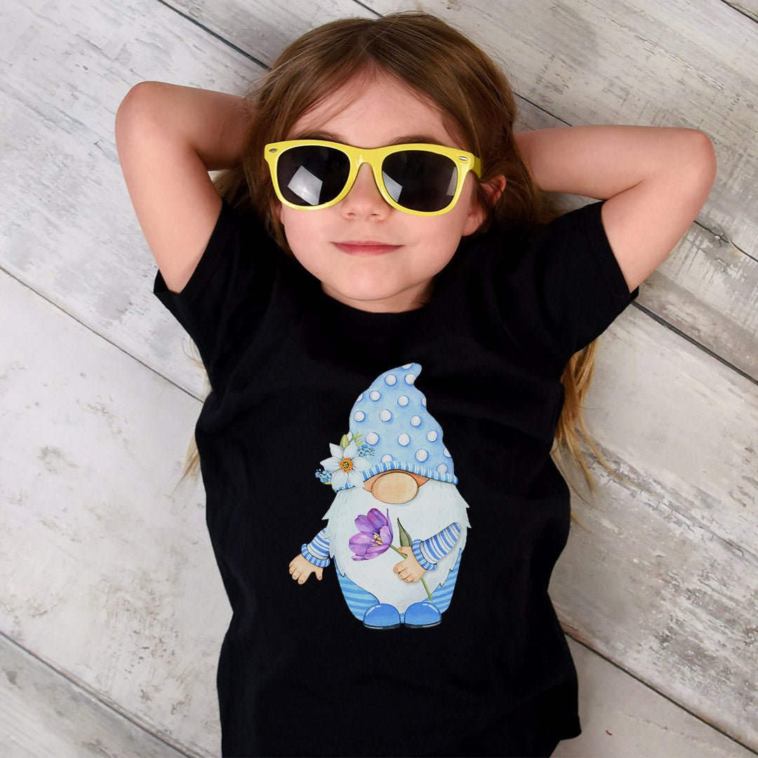 Blue Spring Gnome Iron on Fabric Heat Transfer DTF-355
