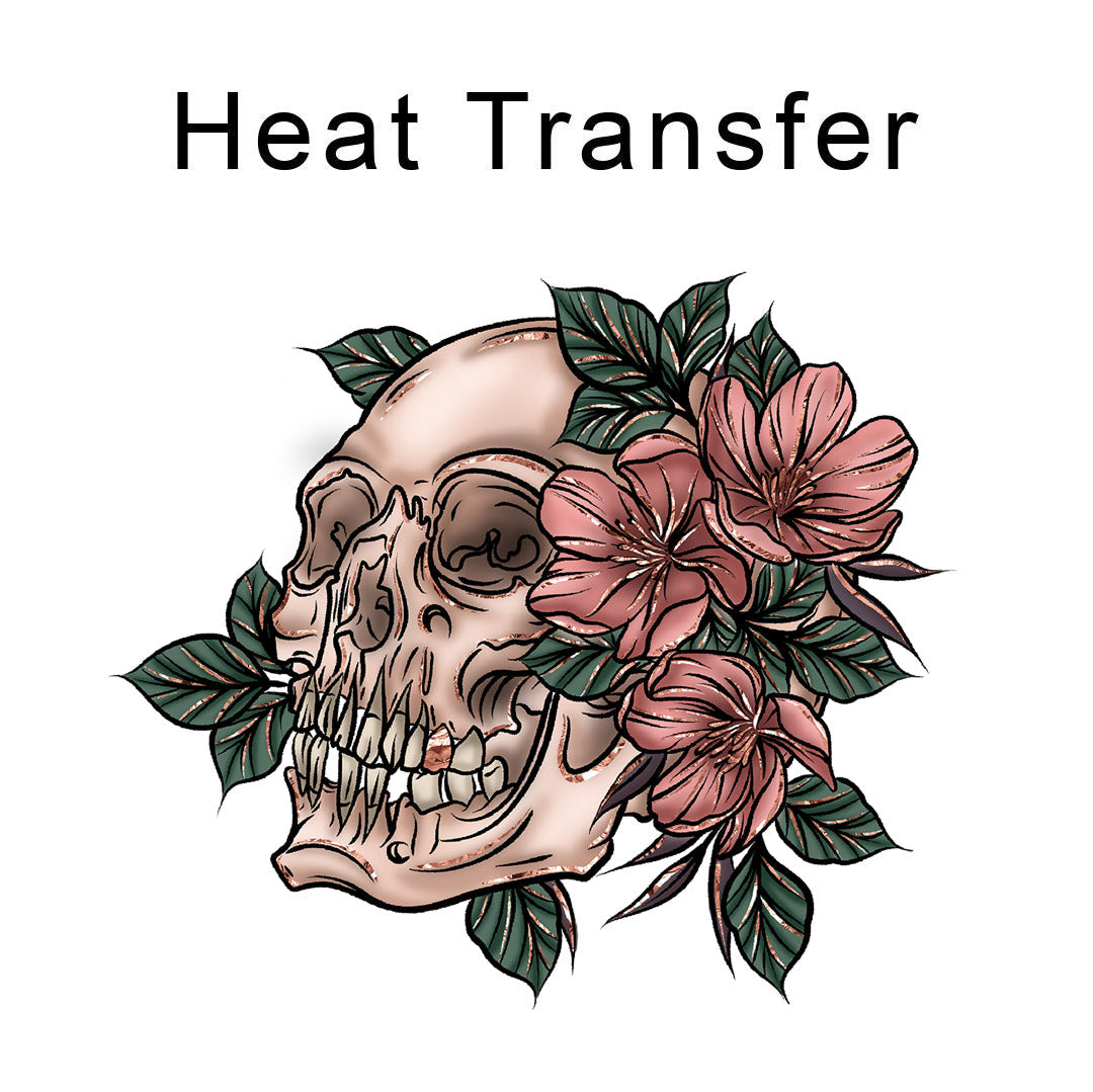 Tropical Flower Skull Iron on Fabric Heat Transfer DTF-359