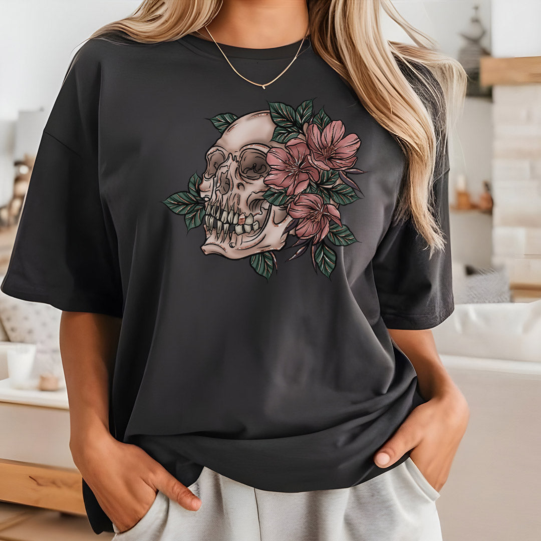 Tropical Flower Skull Iron on Fabric Heat Transfer DTF-359