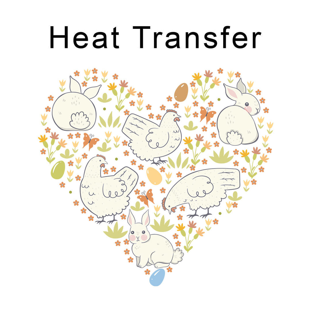 Chicken and Bunnies Spring Heart Iron on Fabric Heat Transfer DTF-361