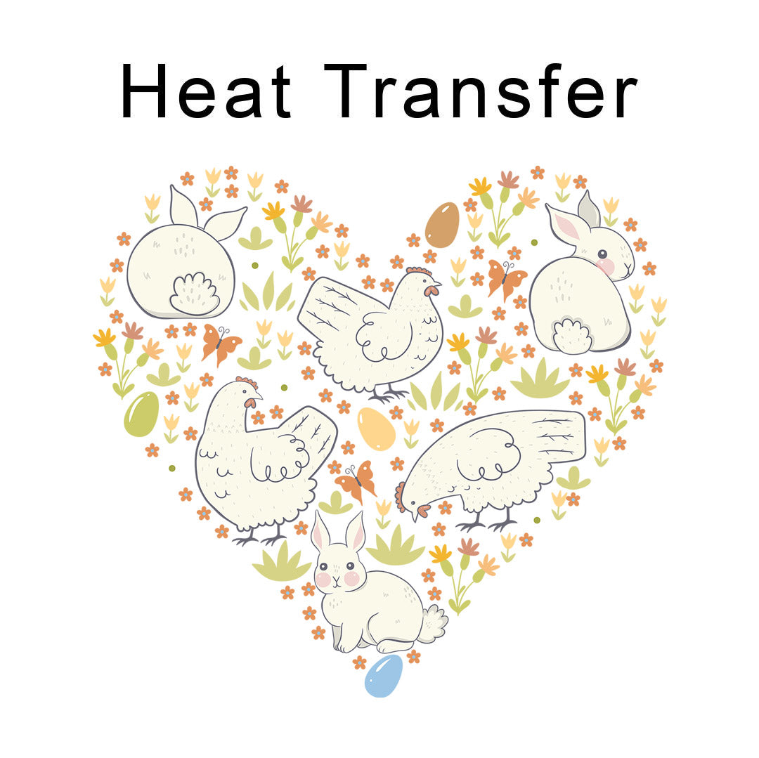 Chicken and Bunnies Spring Heart Iron on Fabric Heat Transfer DTF-361
