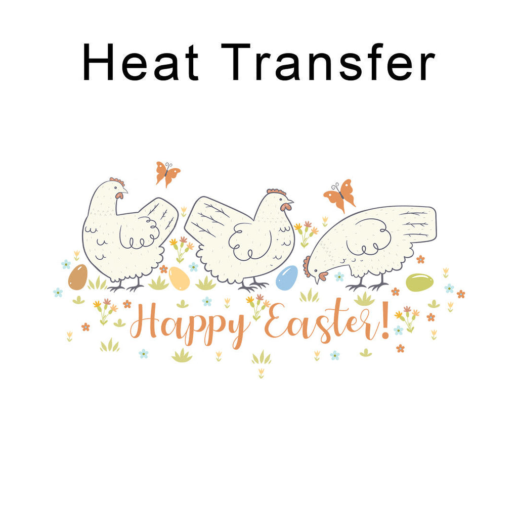 Happy Easter Chickens Iron on Fabric Heat Transfer DTF-362