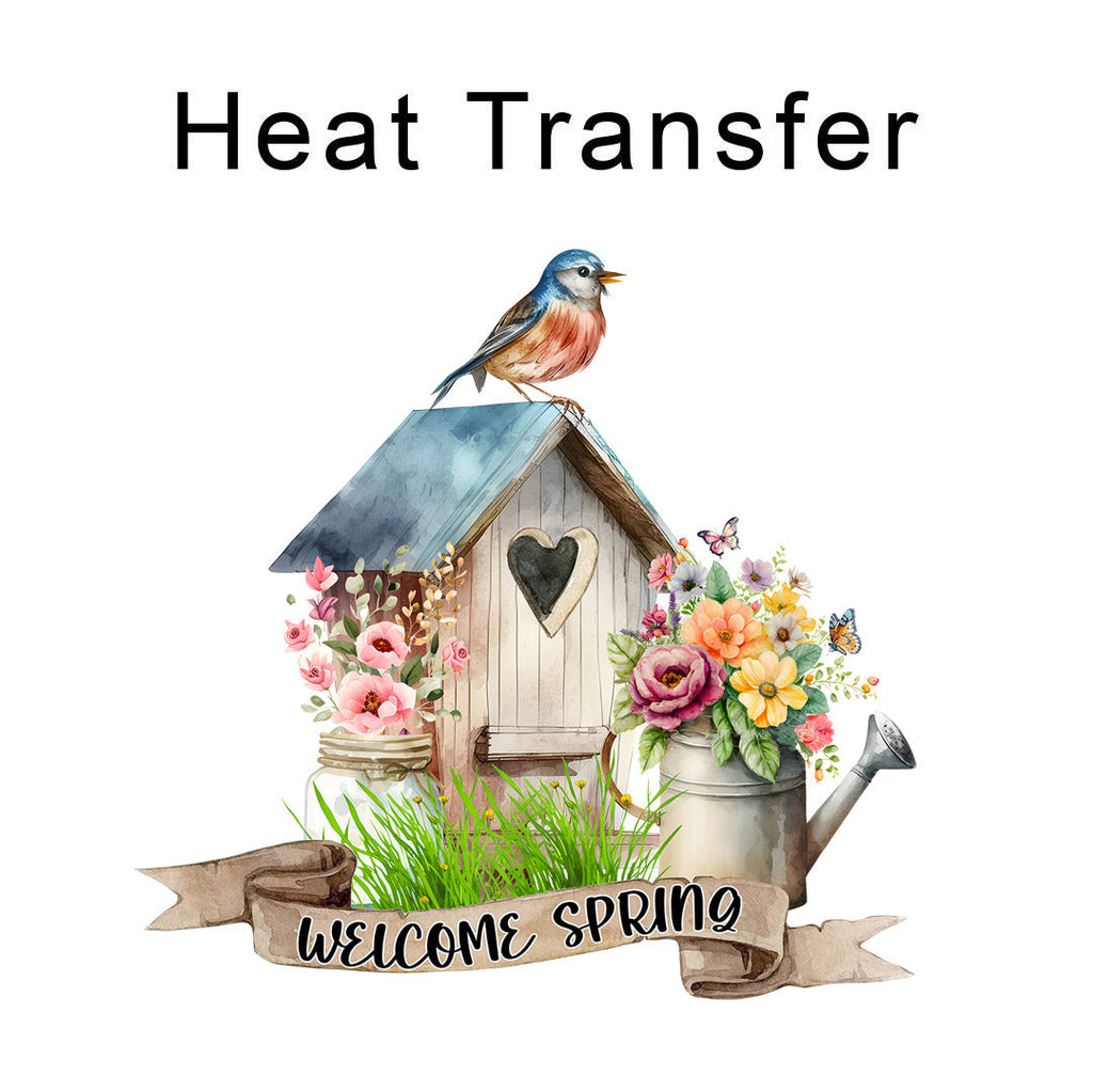 Welcome Spring Birdhouse Iron on Fabric Heat Transfer DTF-367