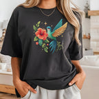 Hummingbird and Hibiscus Iron on Fabric Heat Transfer DTF-374