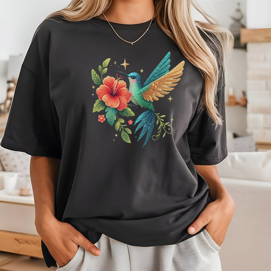 Hummingbird and Hibiscus Iron on Fabric Heat Transfer DTF-374