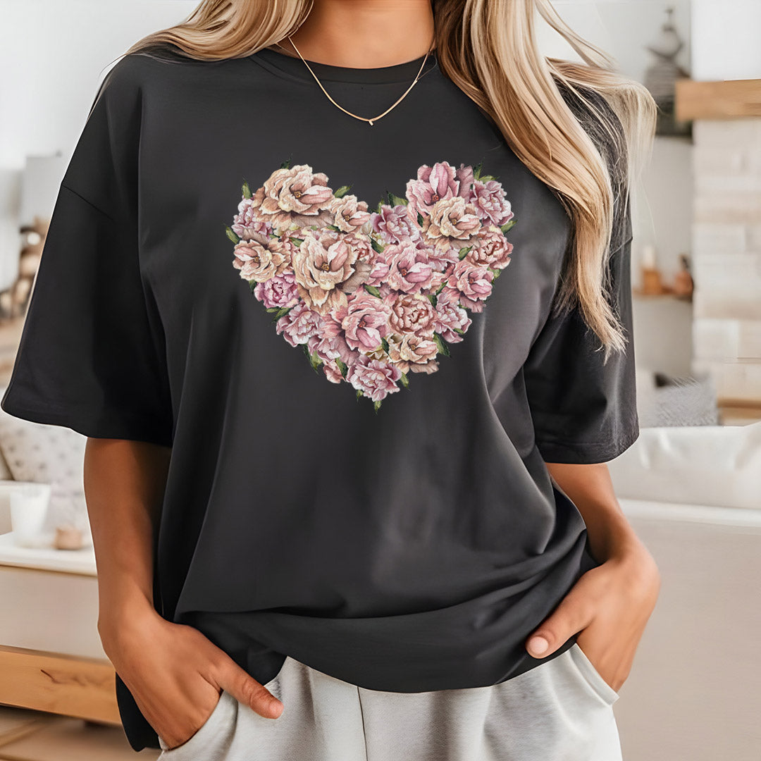 Floral Heart Iron on Fabric Heat Transfer DTF-379