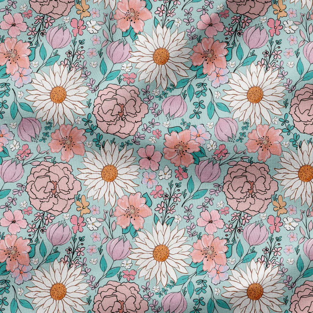 Boho Floral Aqua Fabric
