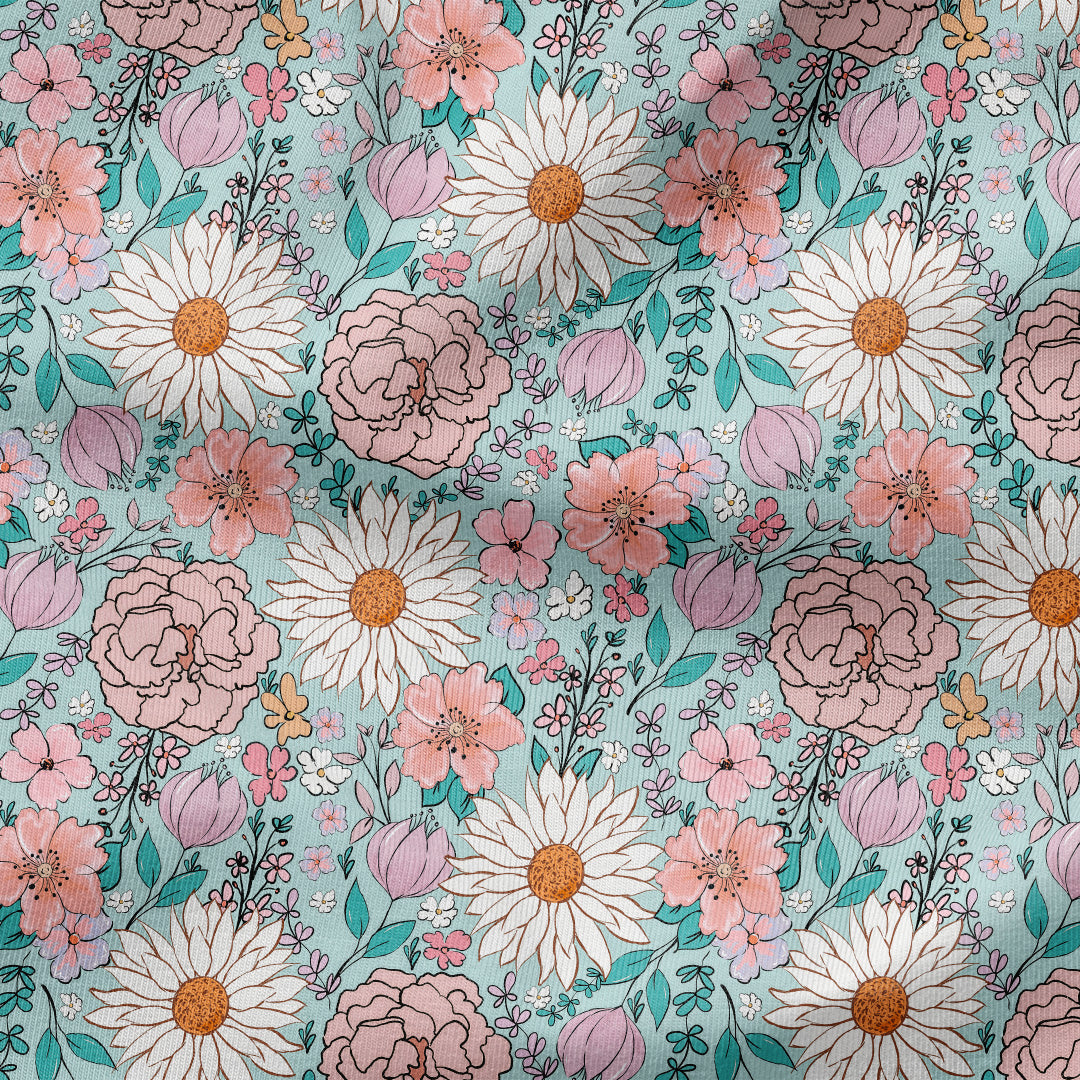Boho Floral Aqua Fabric