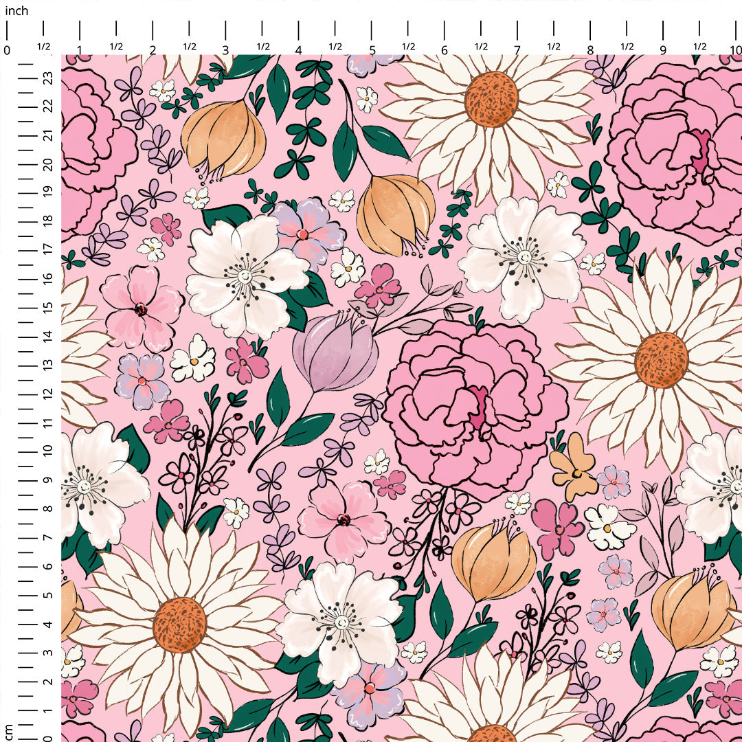 Boho Floral Pink Fabric