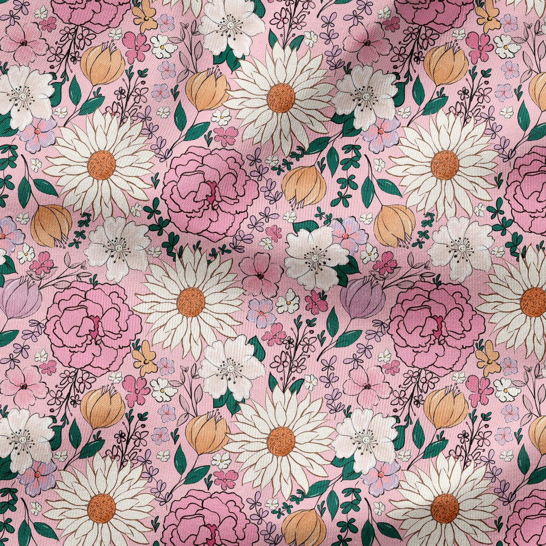 Boho Floral Pink Fabric