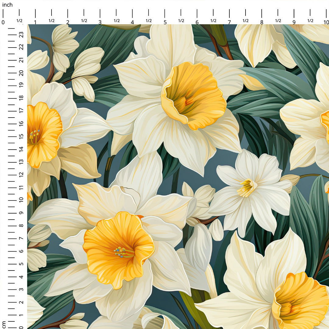 Daffodils Green Fabric