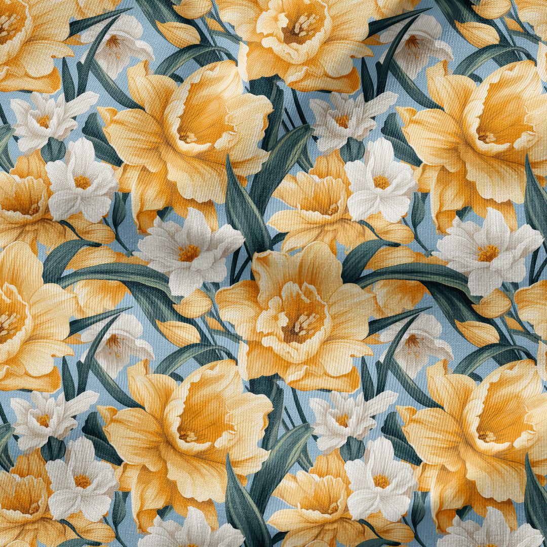 Daffodils Blue Fabric