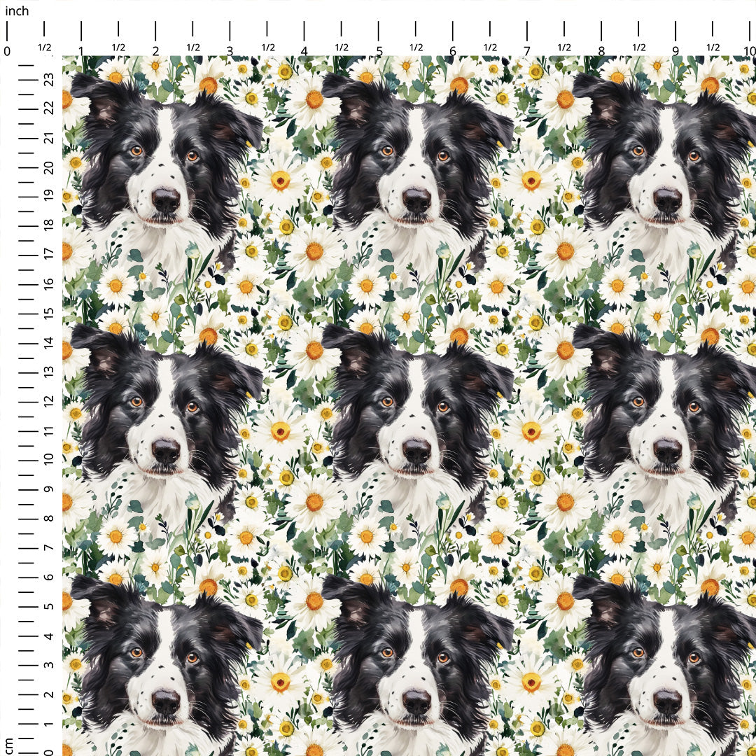 Floral Border Collie Fabric