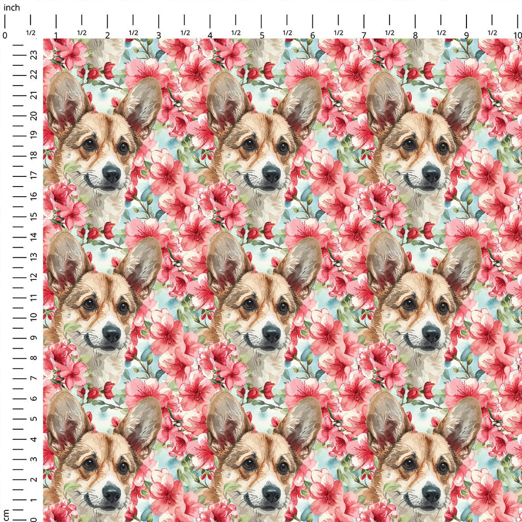 Floral Corgi Fabric