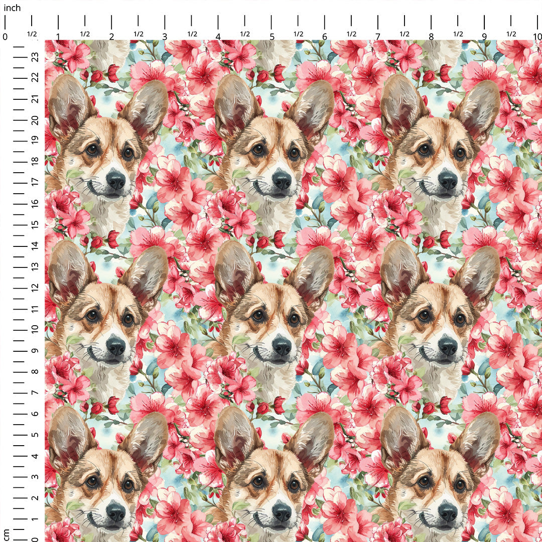 Floral Corgi Fabric