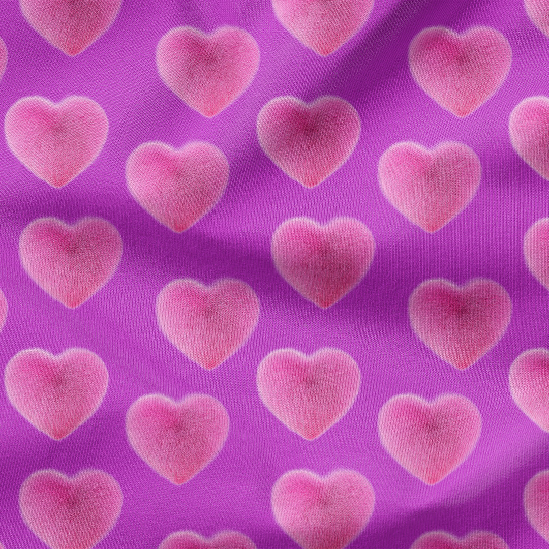 Fluffy Heart on Lilac Fabric