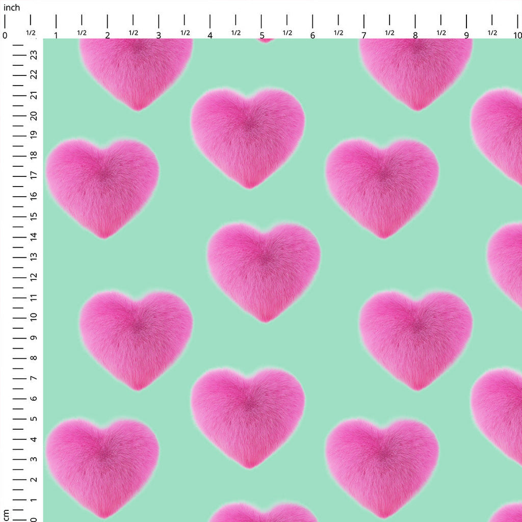 Fluffy Heart on Mint Fabric