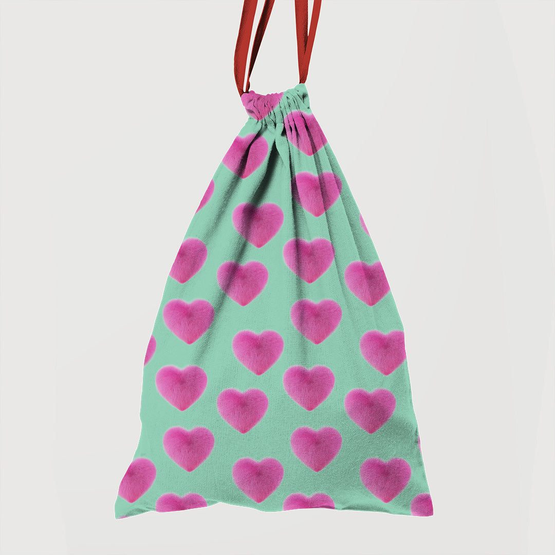 Fluffy Heart on Mint Fabric