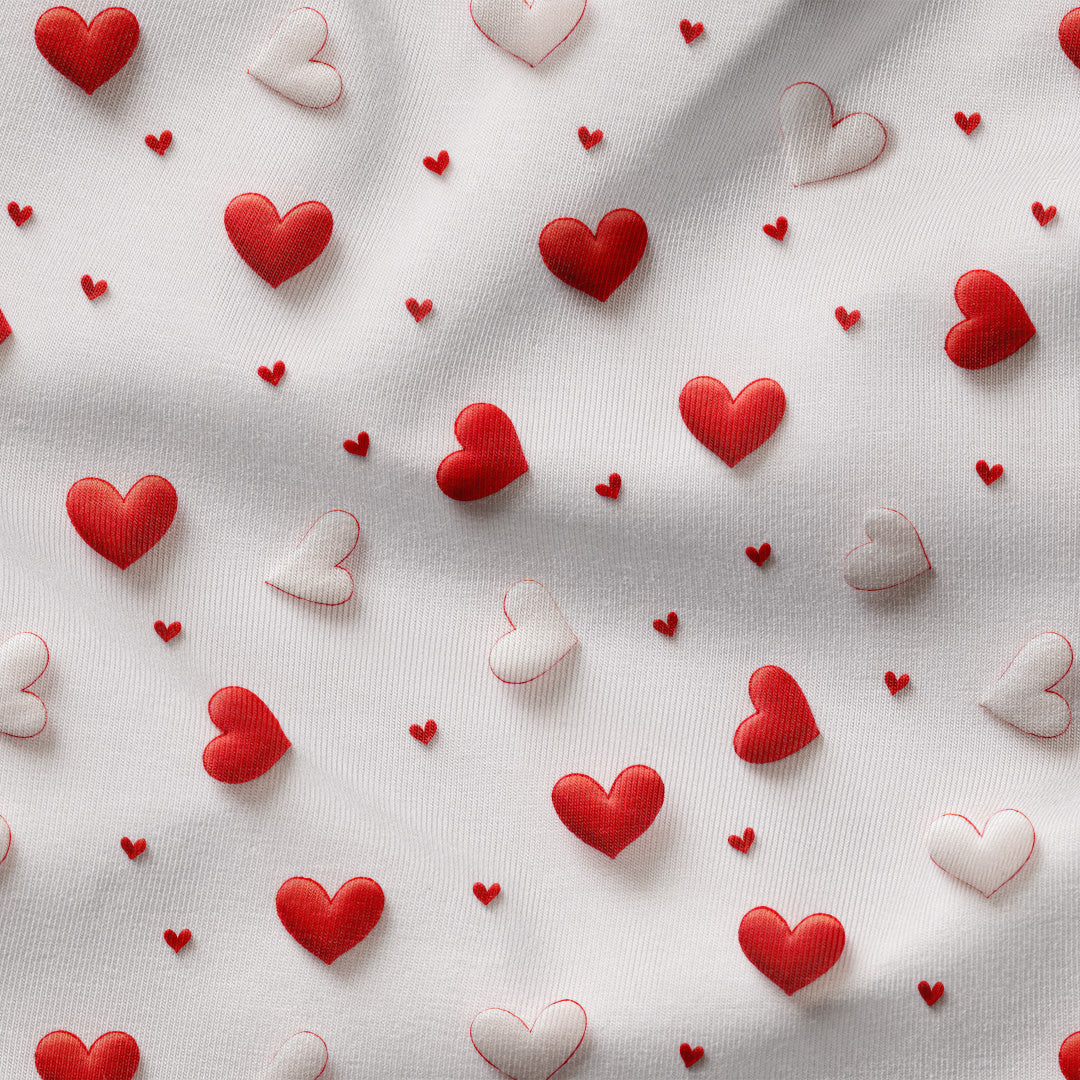 Red and White Hearts on Fabric
