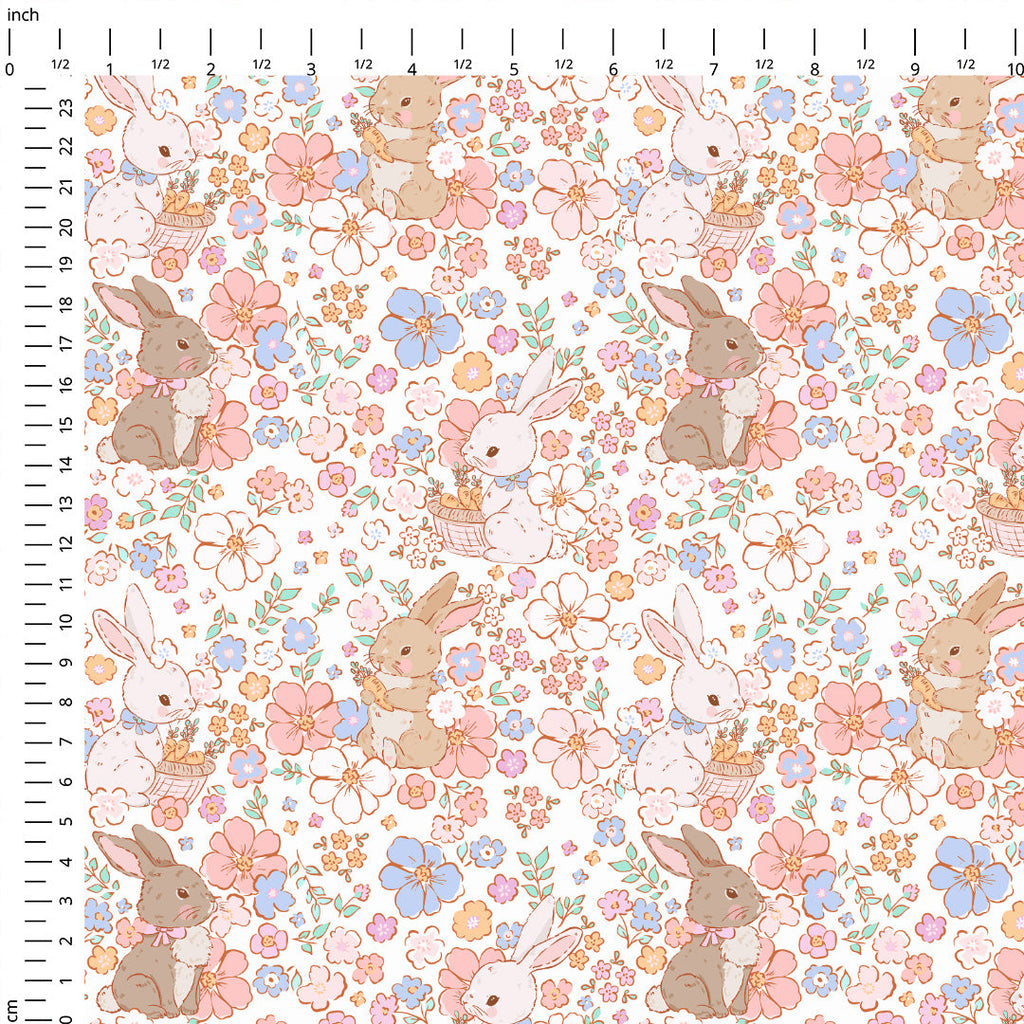 Vintage Floral Bunnies Fabric