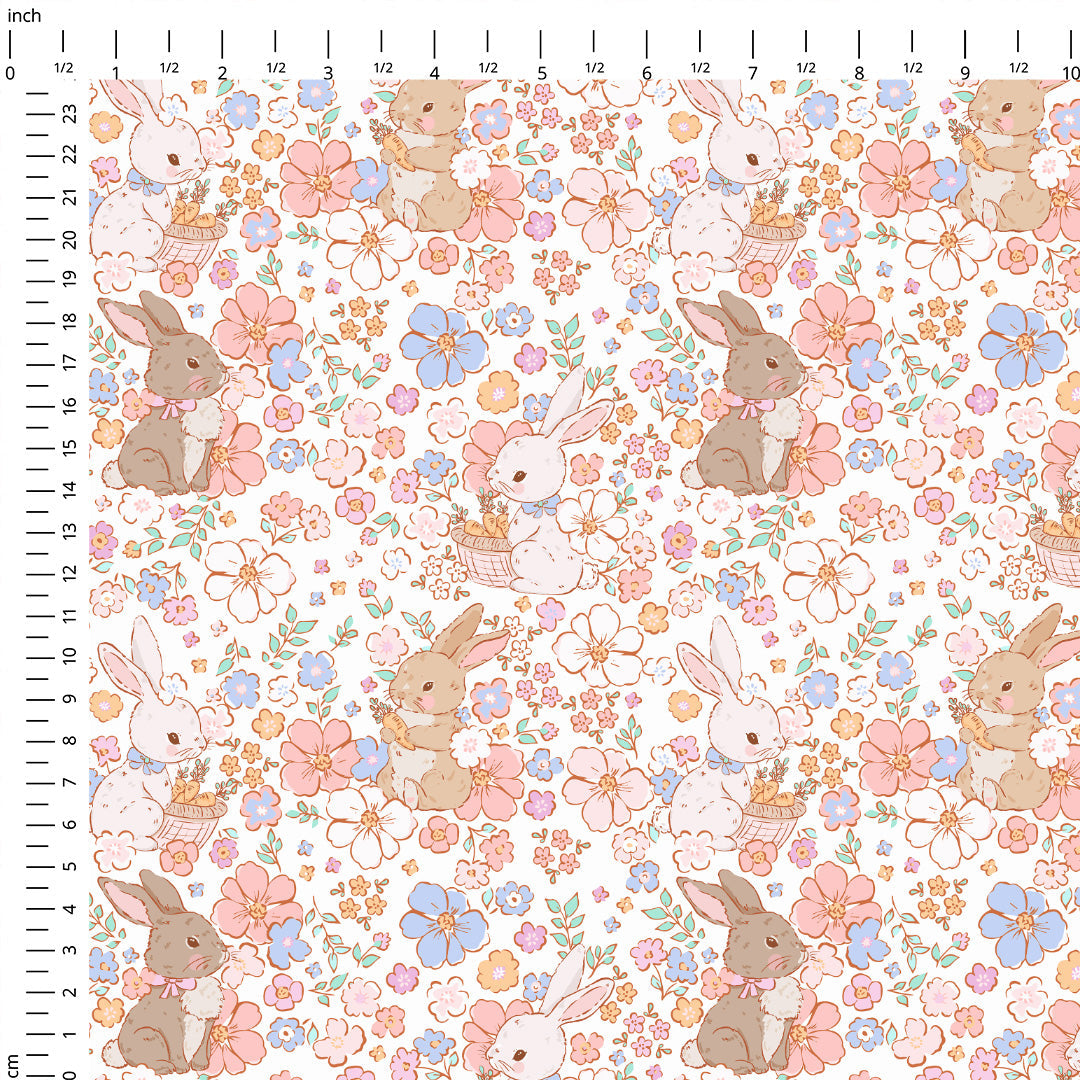 Vintage Floral Bunnies Fabric