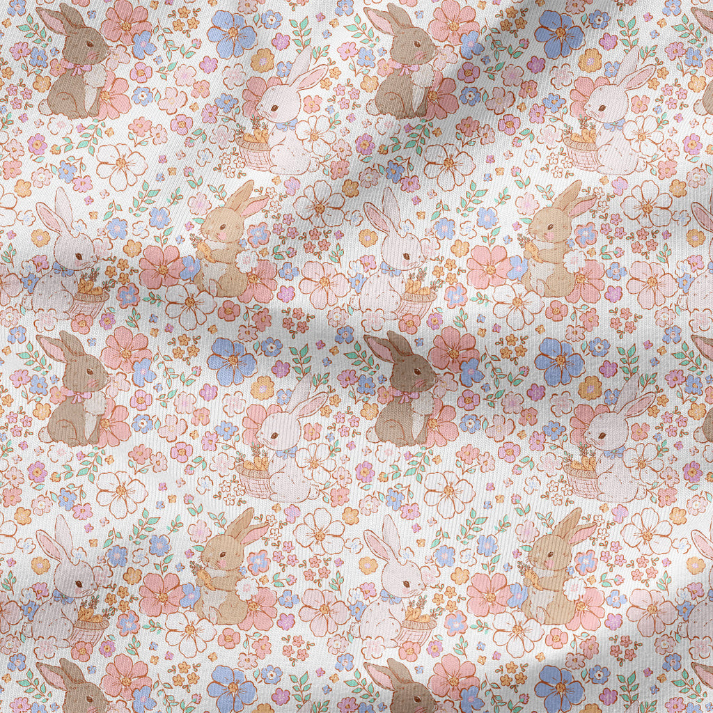 Vintage Floral Bunnies Fabric