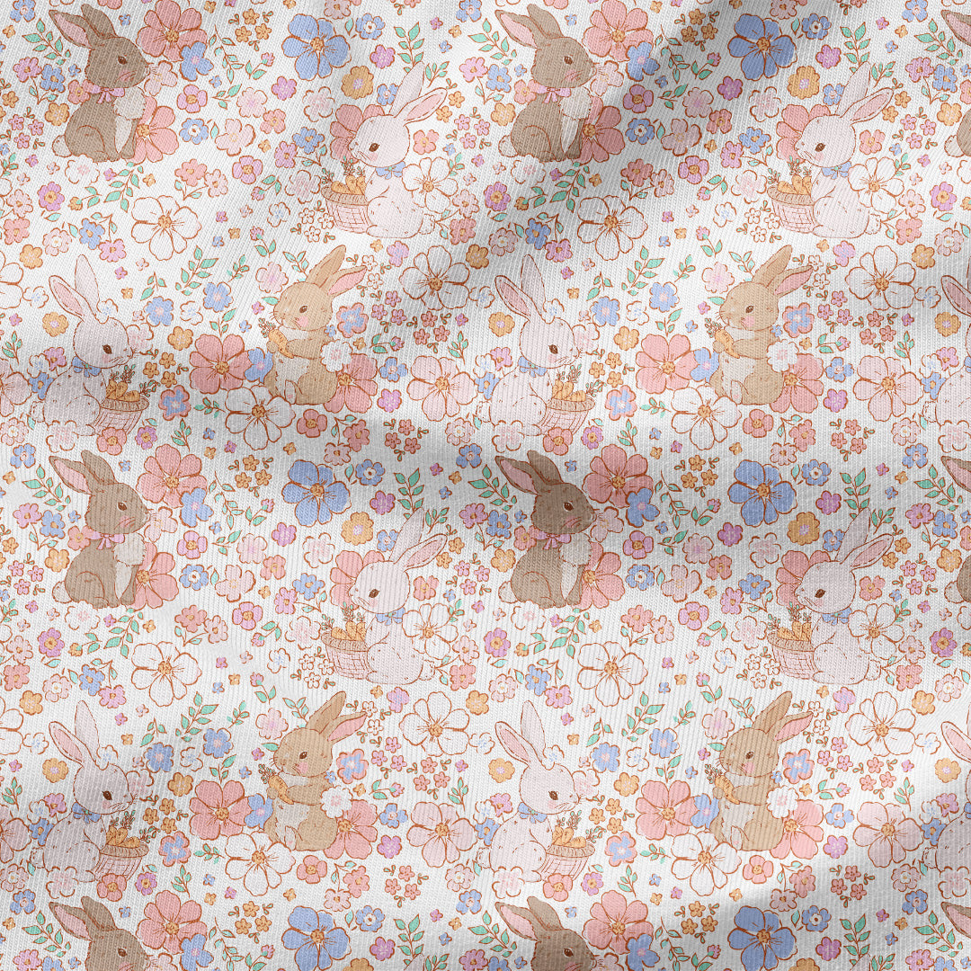 Vintage Floral Bunnies Fabric