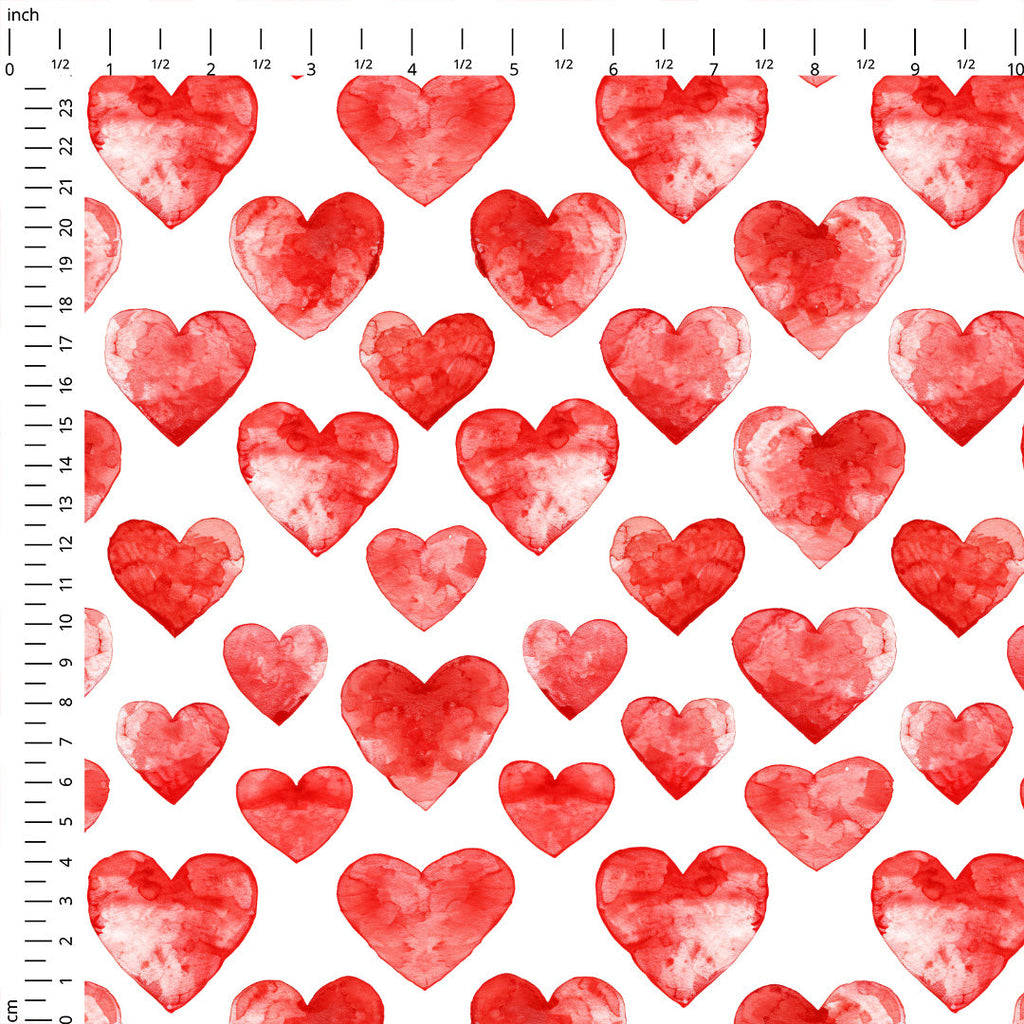 Watercolour Red Hearts Fabric