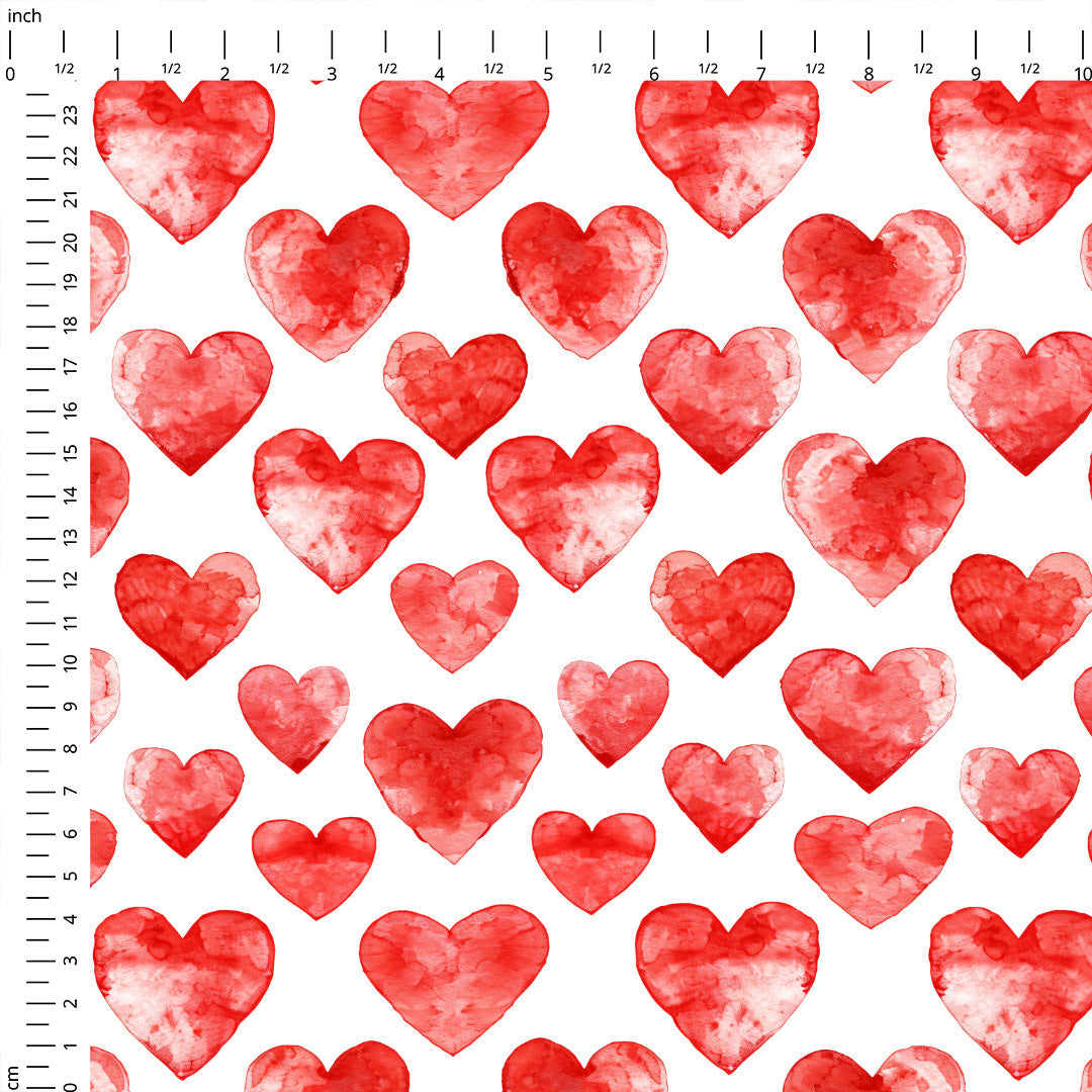 Watercolour Red Hearts Fabric