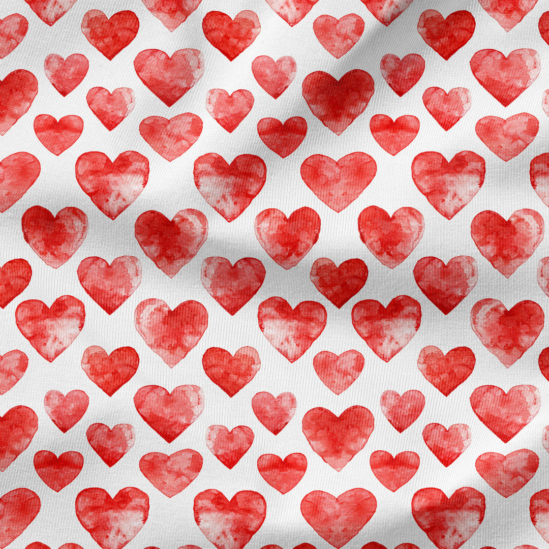 Watercolour Red Hearts Fabric