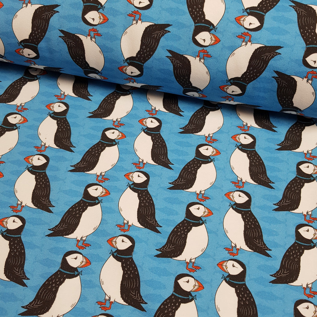 Puffins Blue Fabric