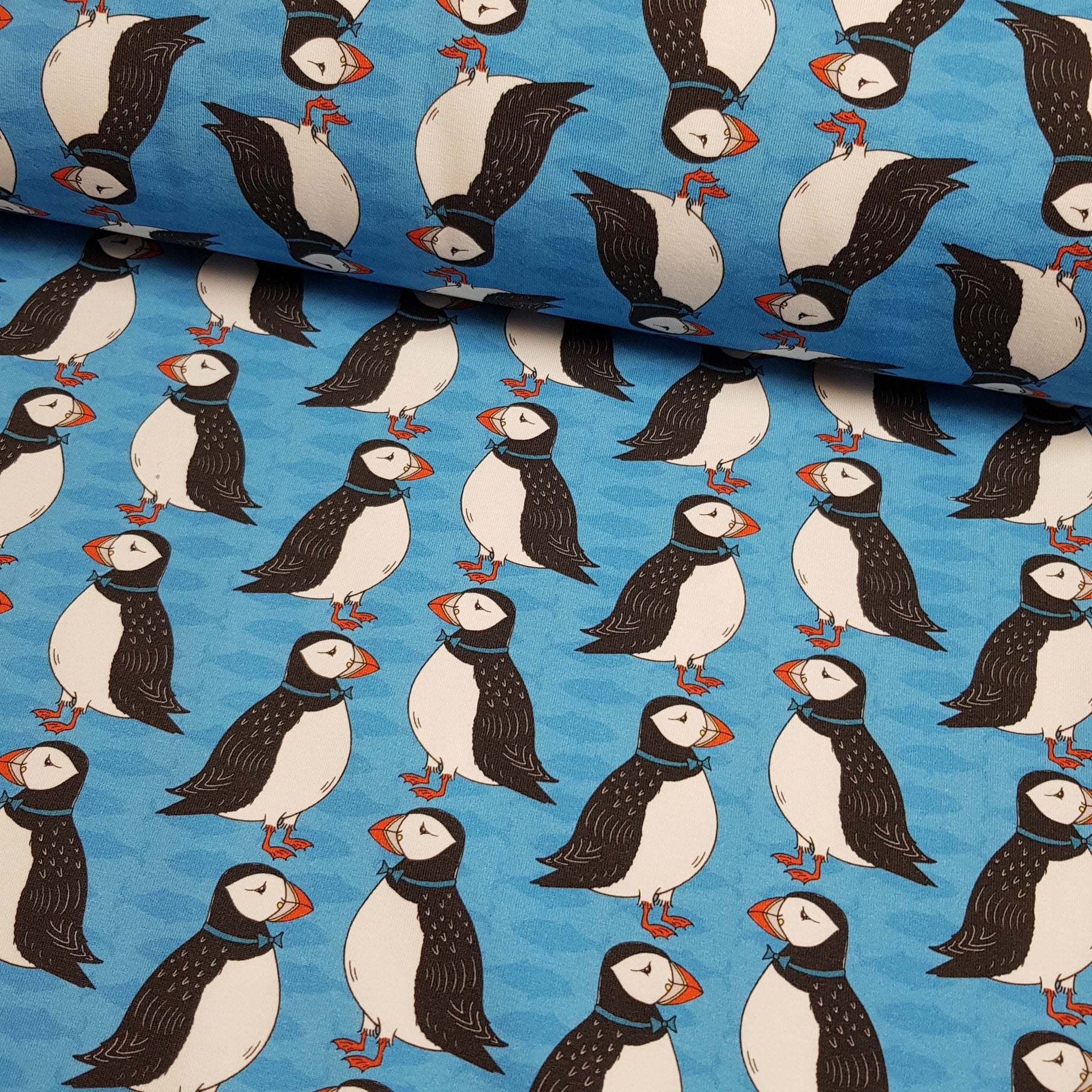 Puffins Blue Fabric