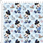 Steamboat Willie Cartoon Blue Checks Fabric