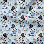Steamboat Willie Cartoon Blue Checks Fabric