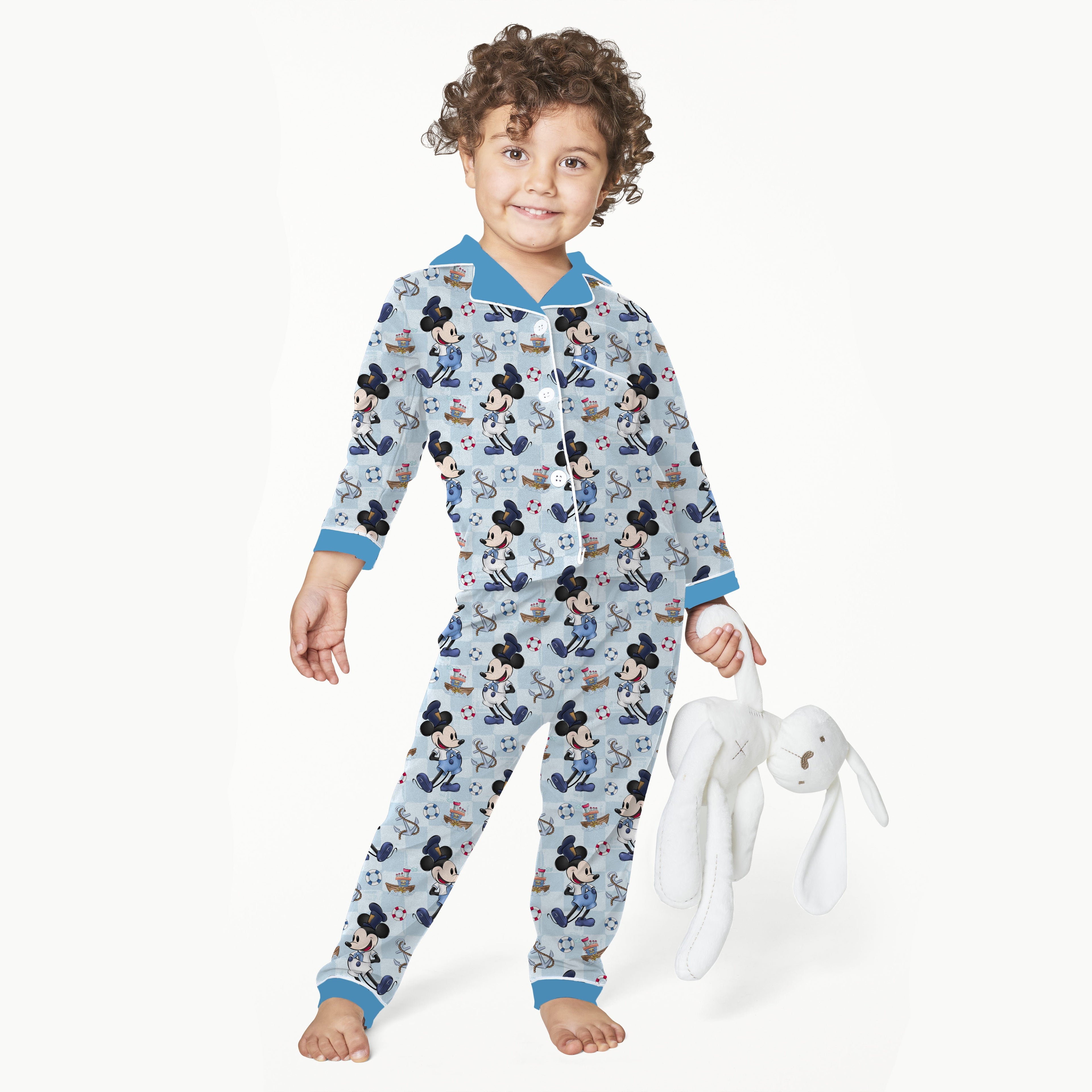 Steamboat Willie Cartoon Blue Checks Fabric