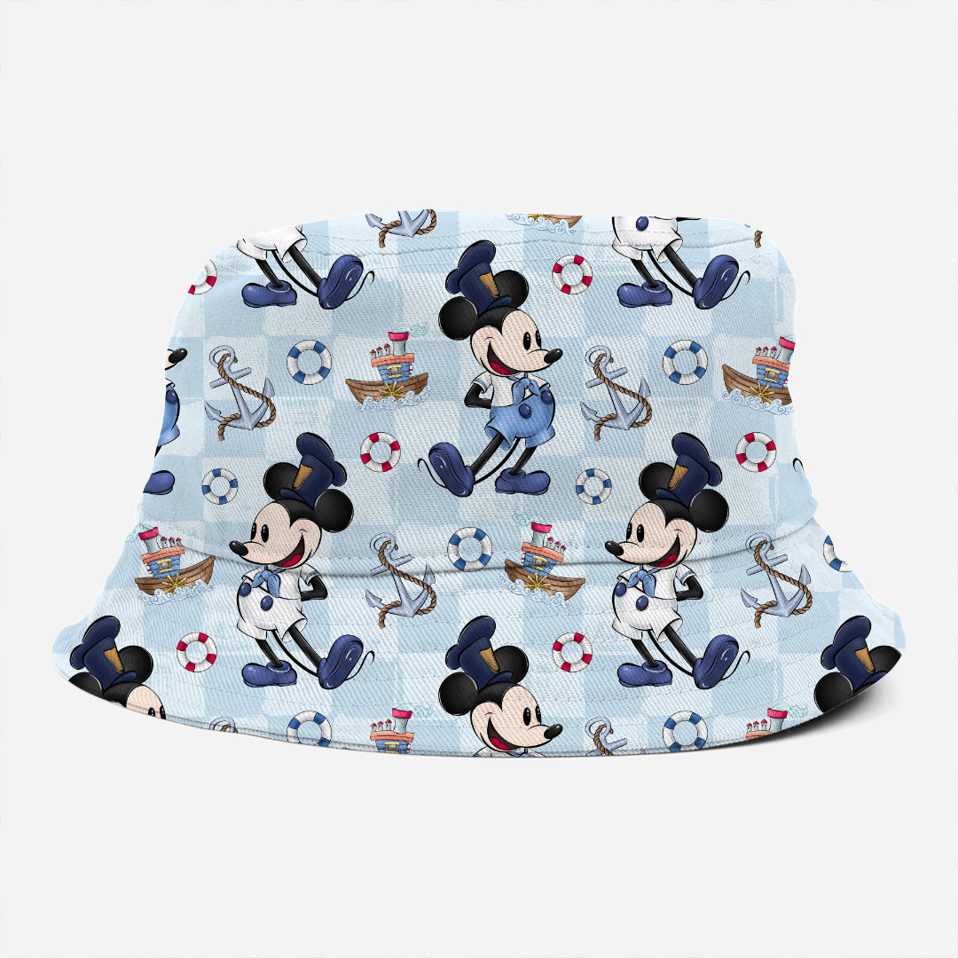 Steamboat Willie Cartoon Blue Checks Fabric