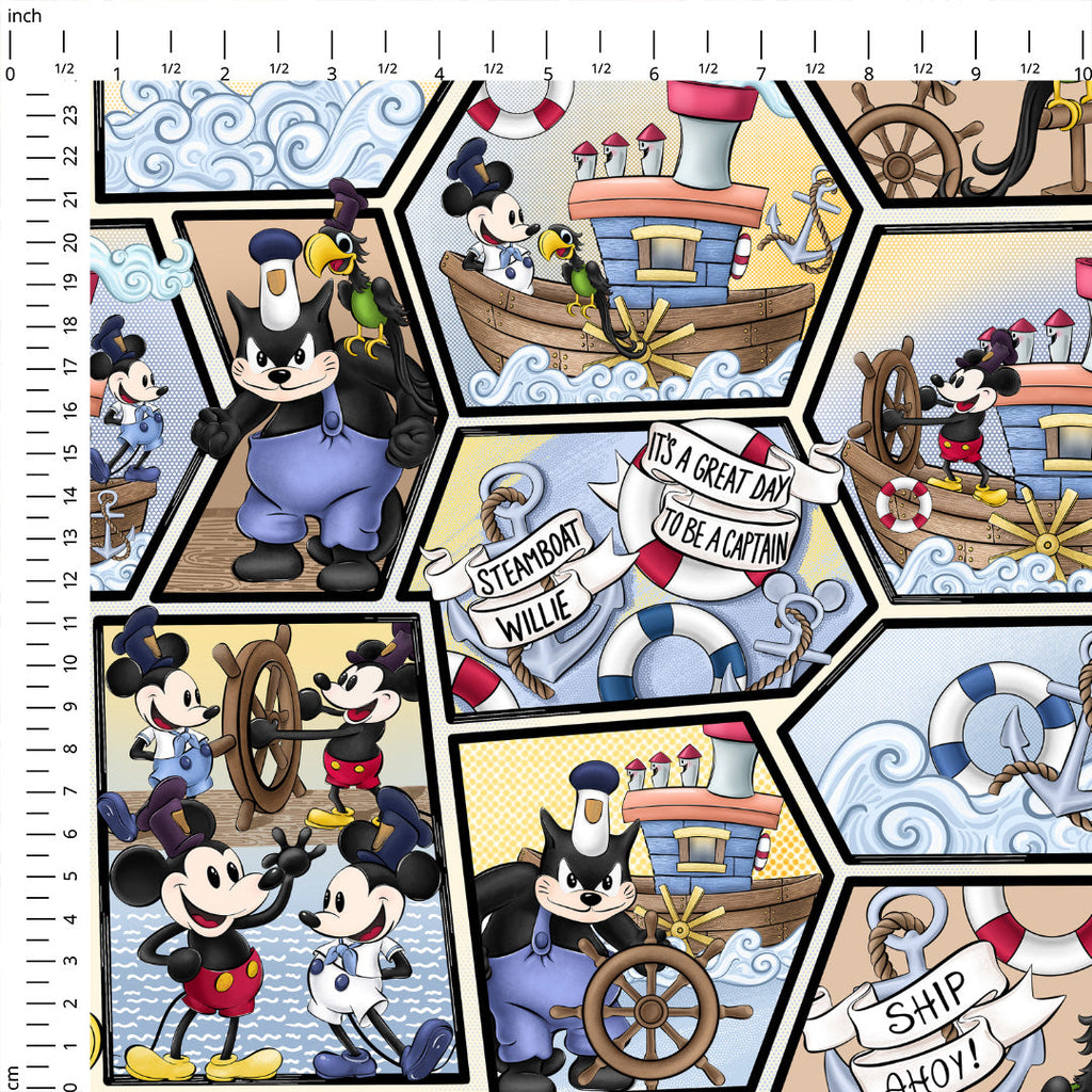 Steamboat Willie Comic Book Fabric