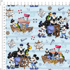 Steamboat Willie Ship Blue Stripes Fabric