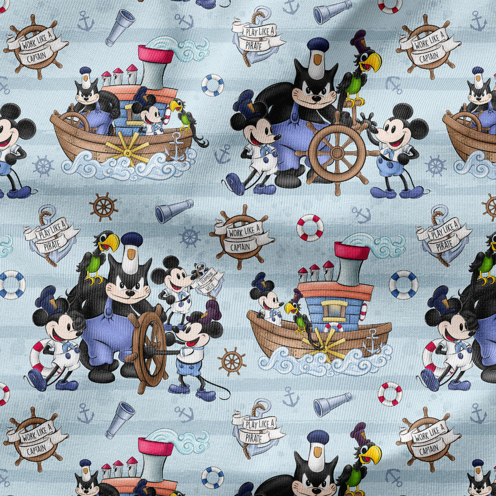 Steamboat Willie Ship Blue Stripes Fabric