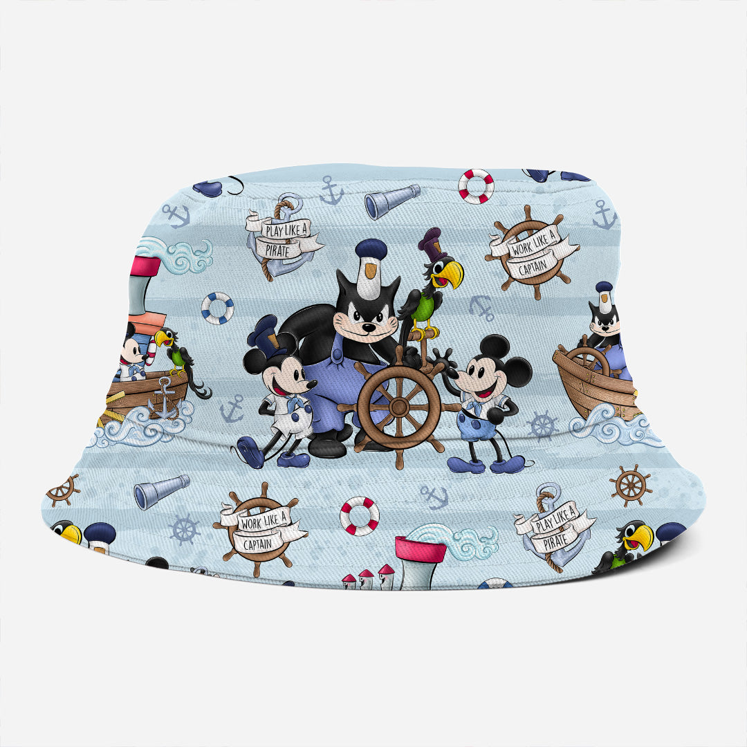 Steamboat Willie Ship Blue Stripes Fabric