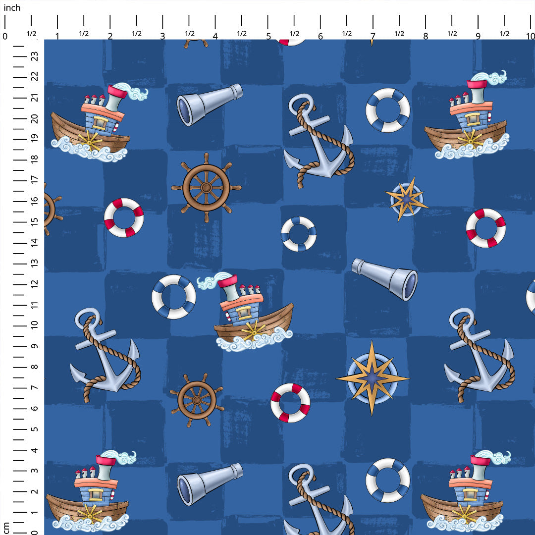 Steamboat Willie Dark Blue Checks Fabric