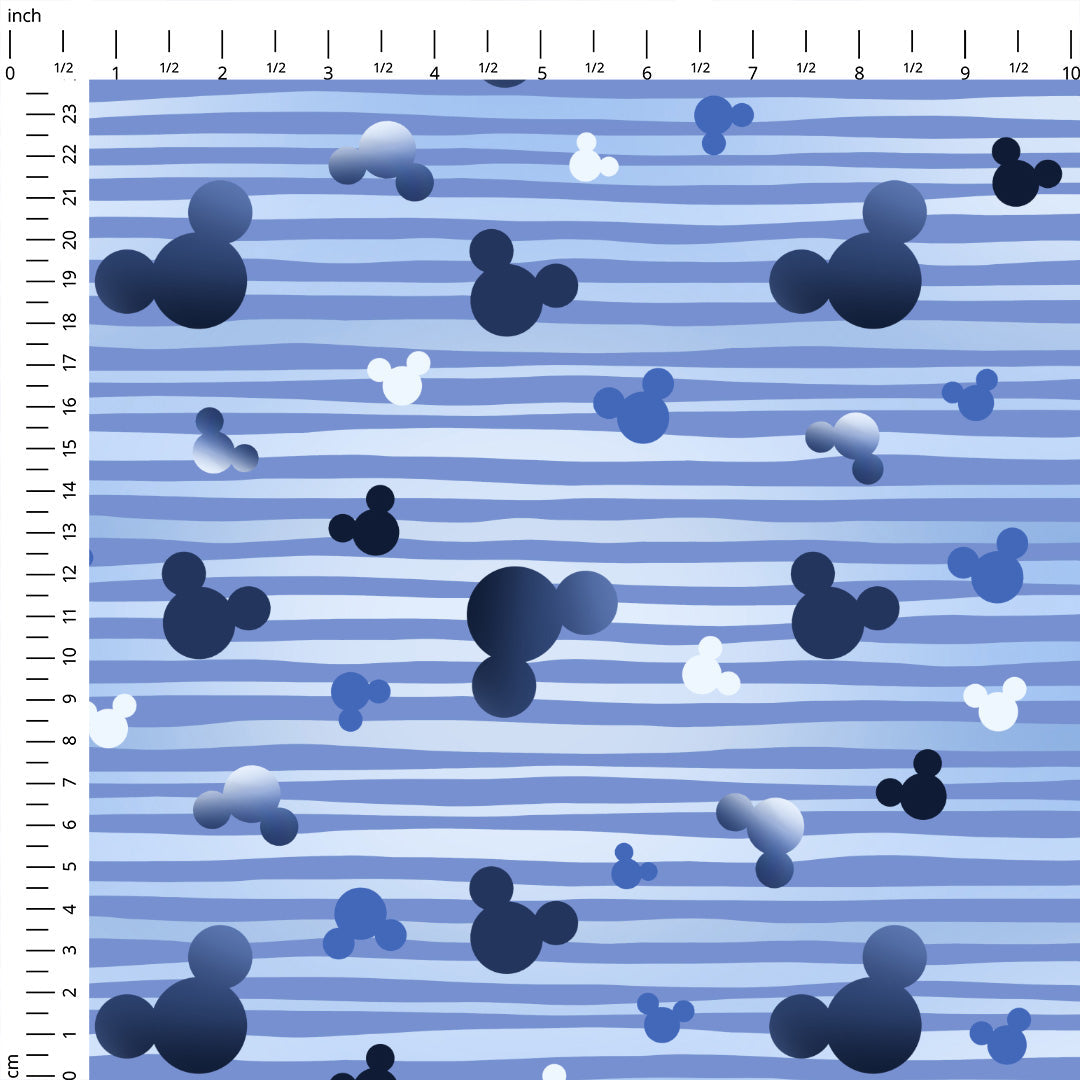 Steamboat Willie Cartoon Blue Stripes Fabric