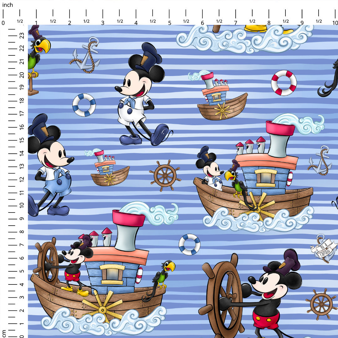 Steamboat Willie Captain and Friends Stripes Fabric