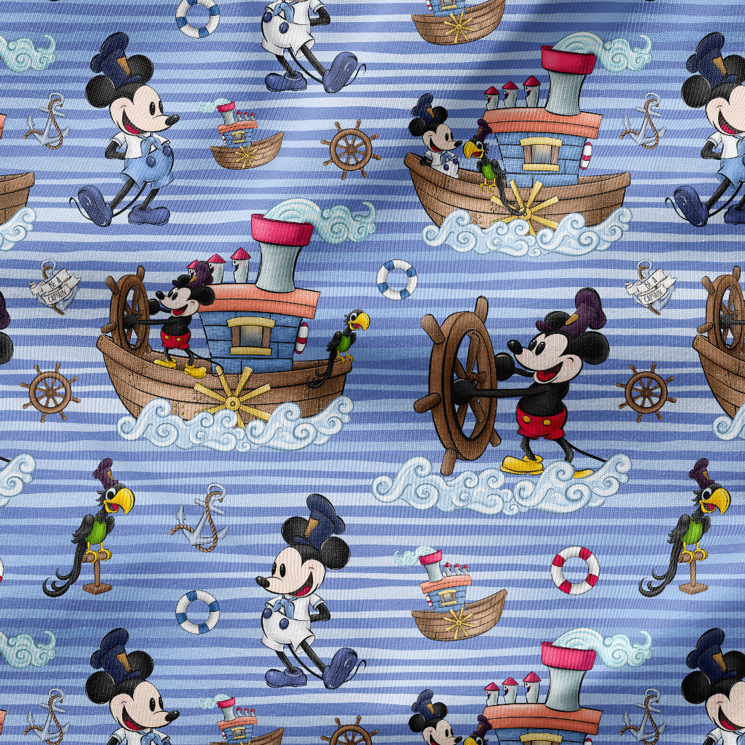 Steamboat Willie Captain and Friends Stripes Fabric