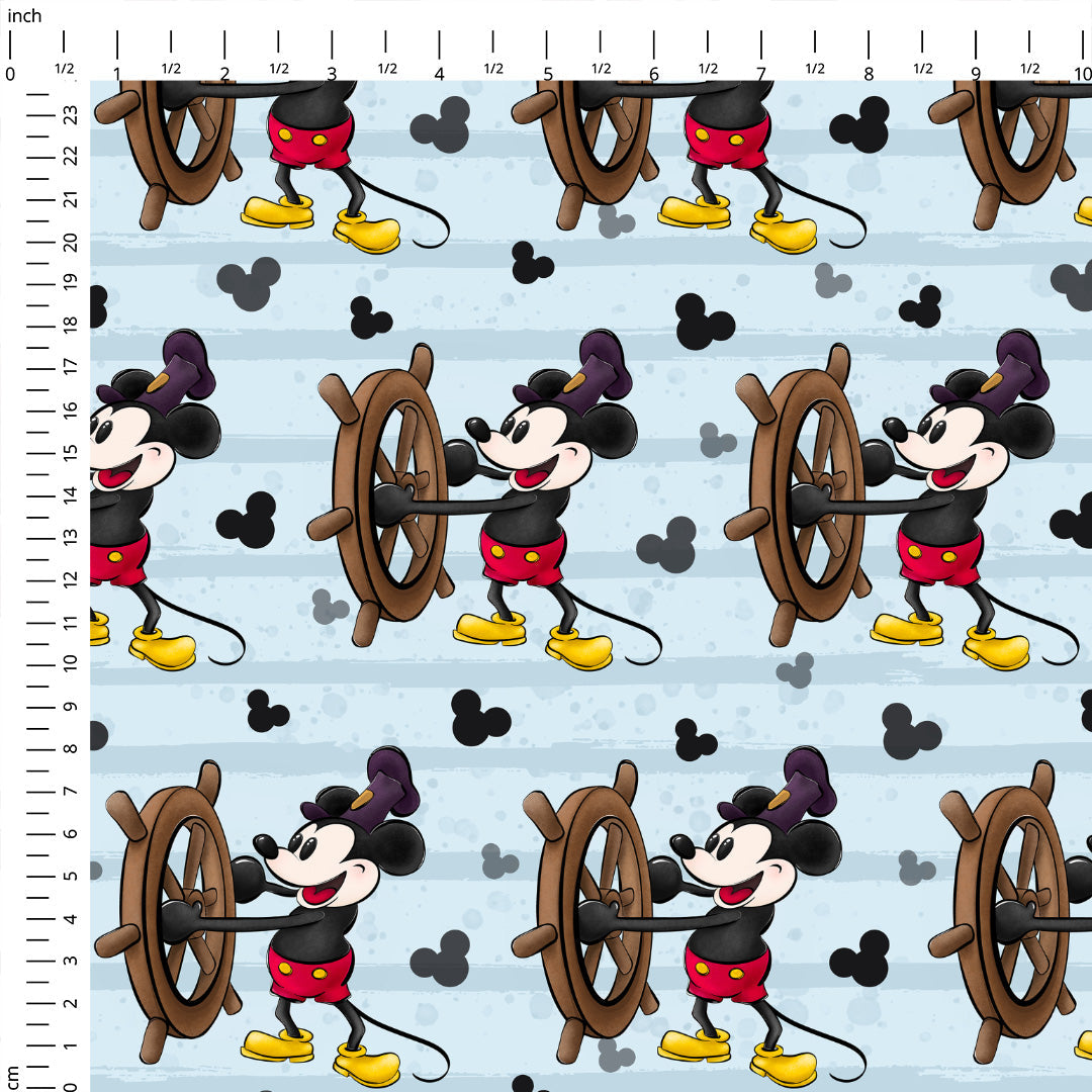 Steamboat Willie Captain Light Blue Stripes Fabric