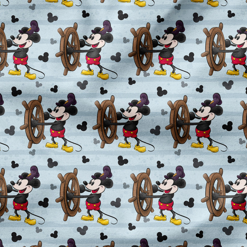 Steamboat Willie Captain Light Blue Stripes Fabric