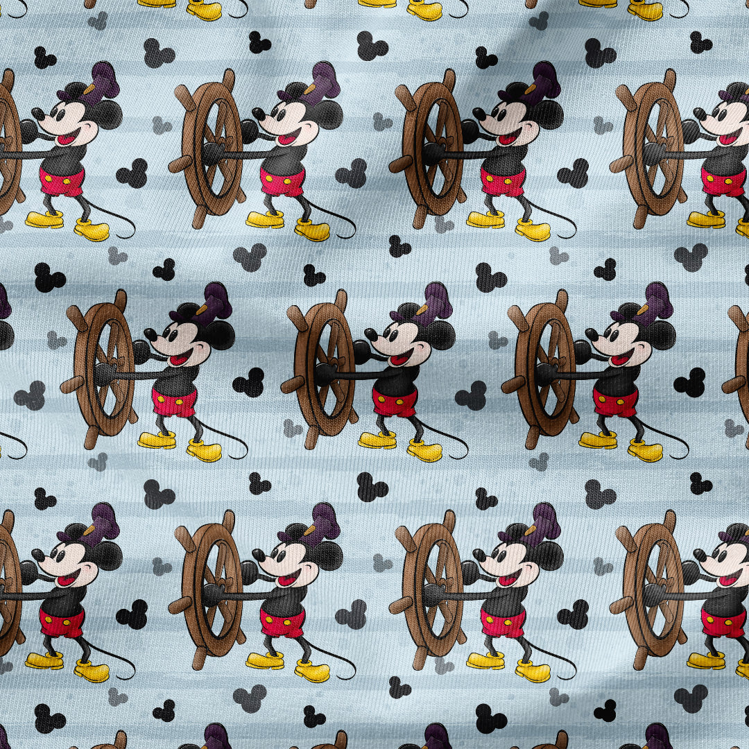 Steamboat Willie Captain Light Blue Stripes Fabric