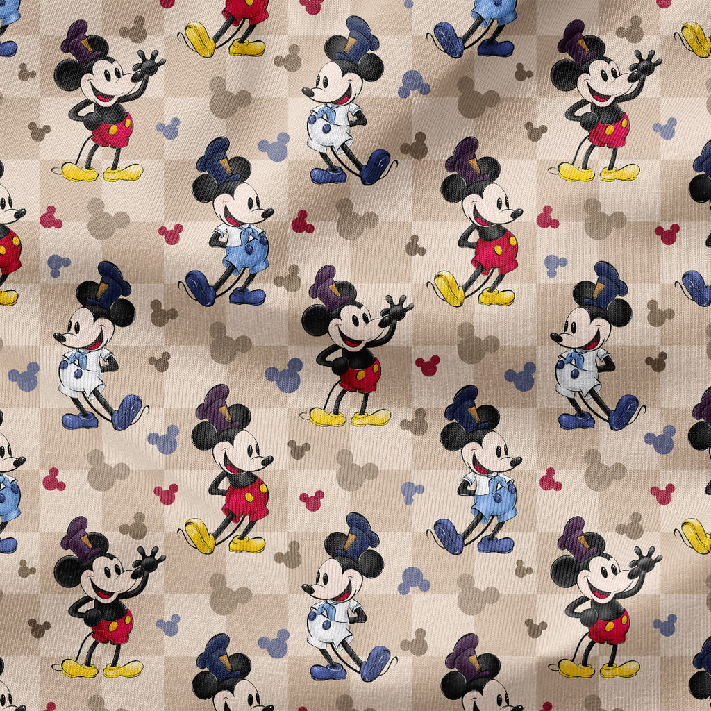 Steamboat Willie Cartoon Beige Checks Fabric