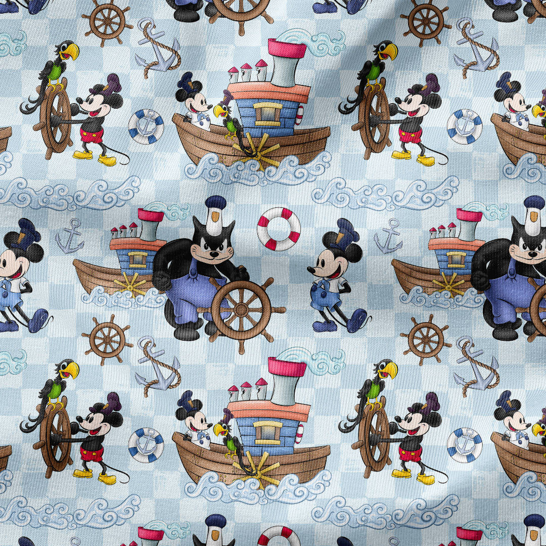 Steamboat Willie Blue Checks Ship Fabric